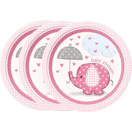 Platos de Elefante con sombrilla rosa